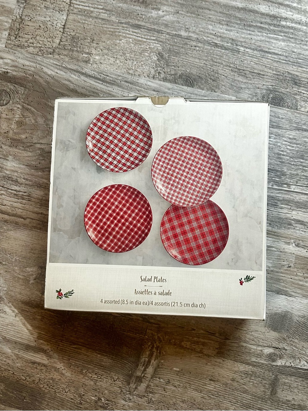 Set of 4 Pier 1 Red Plaid Salad Plates